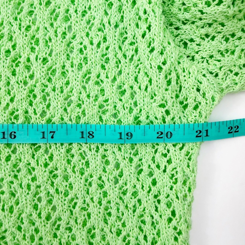 Zara Knit Pointelle Knit Oversized Polo Women L-XL Green Crochet Short Sleeve - Picture 4 of 5